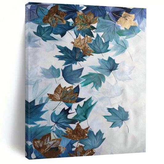 Blue - Gold Maple Leaf Abstract Art for Autumn - Themed Café & Nature - Lover’s Home DLZ0774