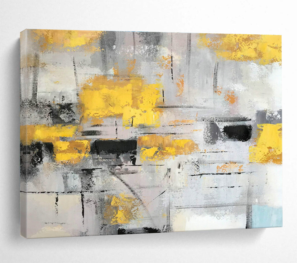 Yellow - Gray Abstract Art for Industrial - Chic Café Wall Decor DLZ2669