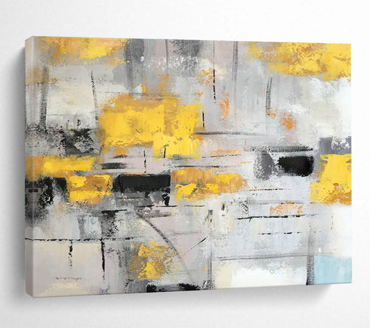 Yellow - Gray Abstract Art for Industrial - Chic Café Wall Decor DLZ2669