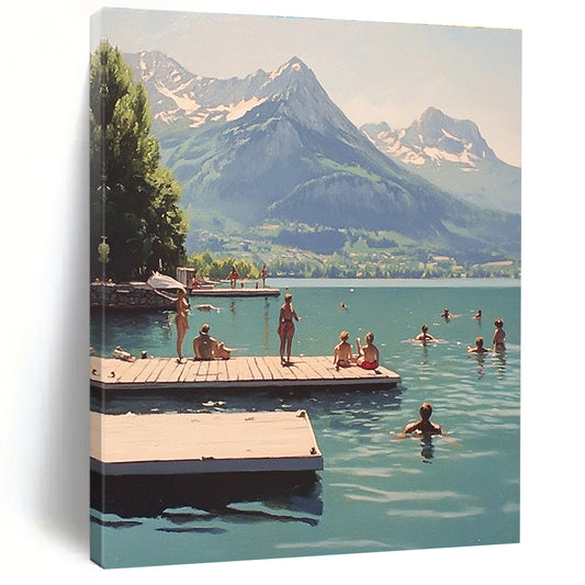 People Swimming by the Mountains for Lakeside Vacation Home & Community Center STSC878