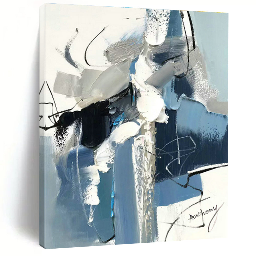 Blue - Gray Brushstroke Abstract Art for Modern Office Lobby & Art Gallery Corridor DLZ0782