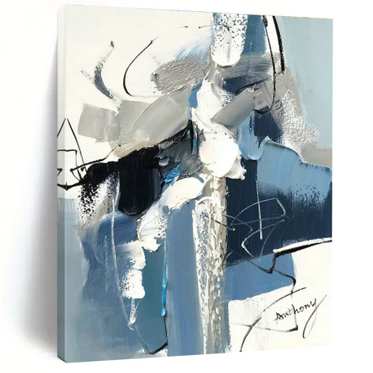 Blue - Gray Brushstroke Abstract Art for Modern Office Lobby & Art Gallery Corridor DLZ0782
