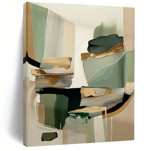 Green - Brown - Gold Geometric Abstract Art for Contemporary Art Gallery & Industrial Loft DLZ1644
