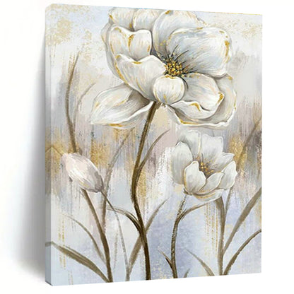 White - Gold Floral Painting for Bedroom & Living Room DLZ0354