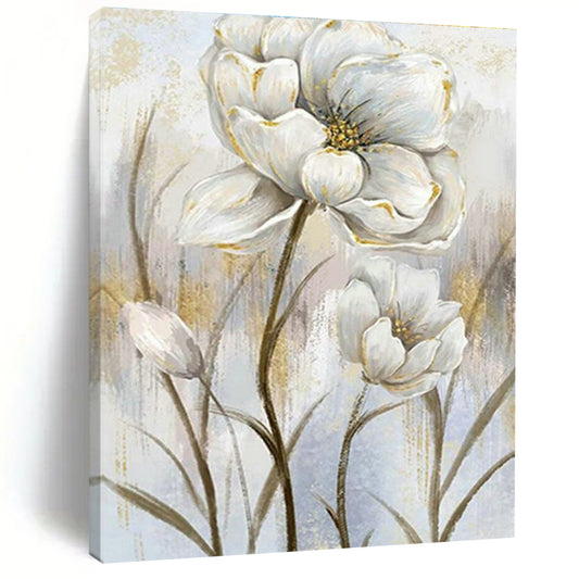 White - Gold Floral Painting for Bedroom & Living Room DLZ0354