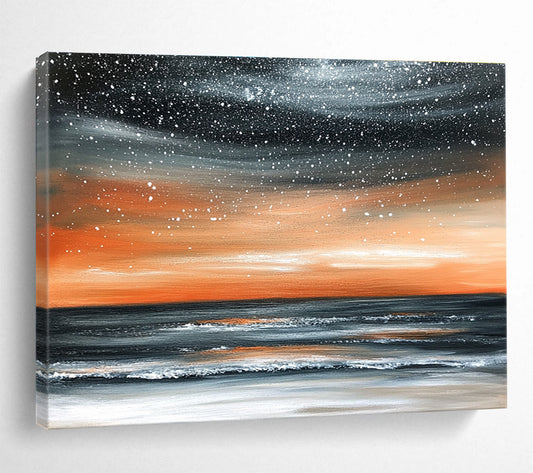 Starry Sea Sunset Art for Coastal Hotel Rooftop Bar & Celestial - Themed Home Theater SC130
