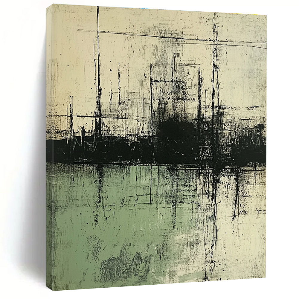Black - Green Industrial Landscape Art for Factory - Themed Bar & Art - Inspired Manufacturing Office STSC139