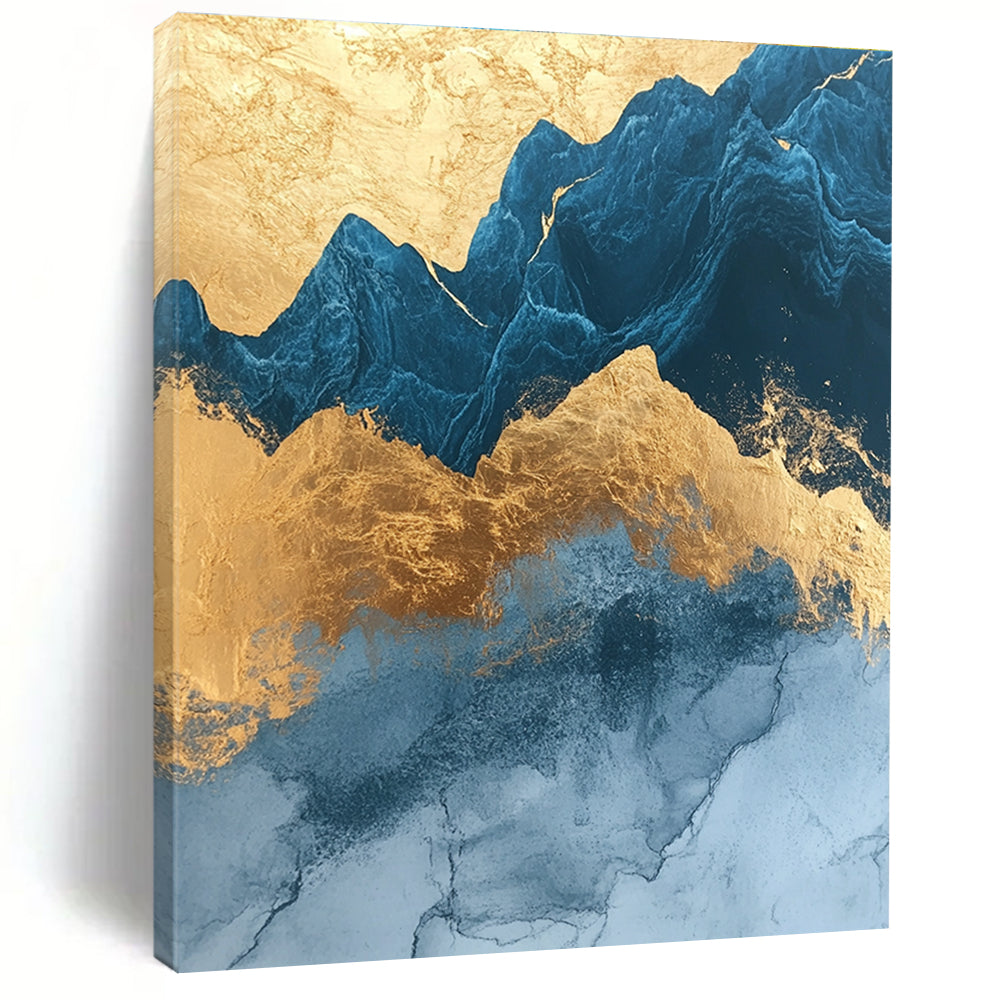 Blue and Gold Mountain Patterns Art for Luxury Hotel Suite & Asian - Inspired Restaurant STSC1312