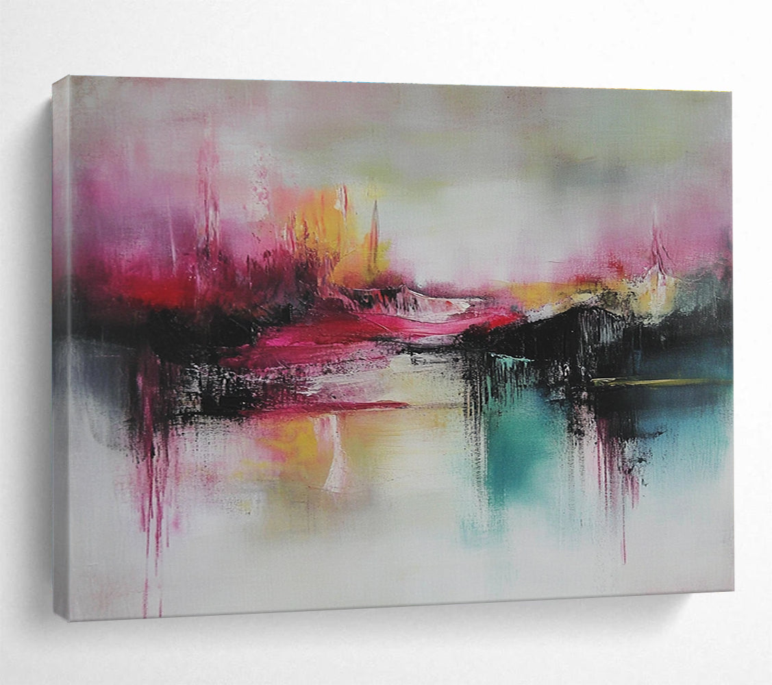 Pink Abstract Landscape Art for Romantic Rooftop Terrace & Whimsical Art Studio SC089
