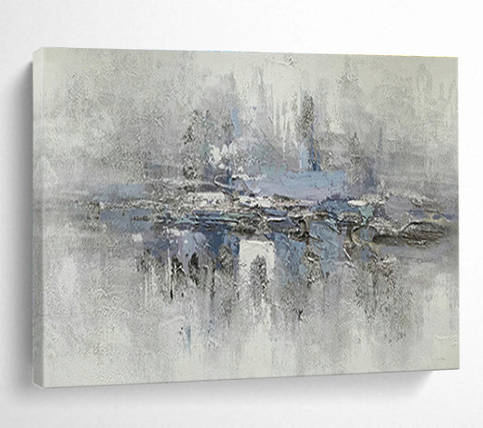 Grey - Blue Lakeside Landscape Art for Serene Living Room DLZ2733