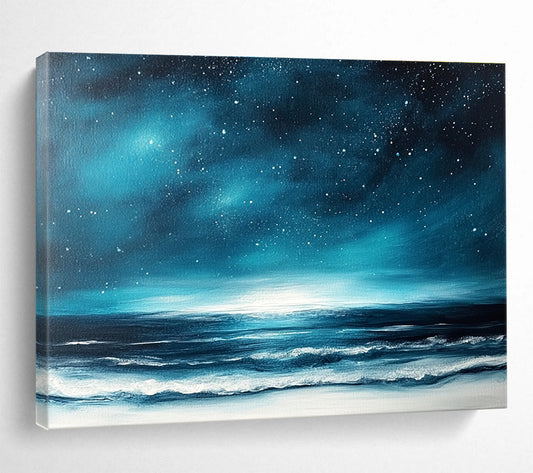 Starry Night Over the Sea Art for Coastal Bedroom & Seaside Hotel Lobby SC396