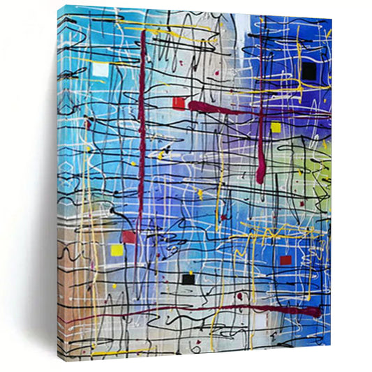 Colorful Lines on Blue Art for Design Studio & Fashion Showroom DLZ2283
