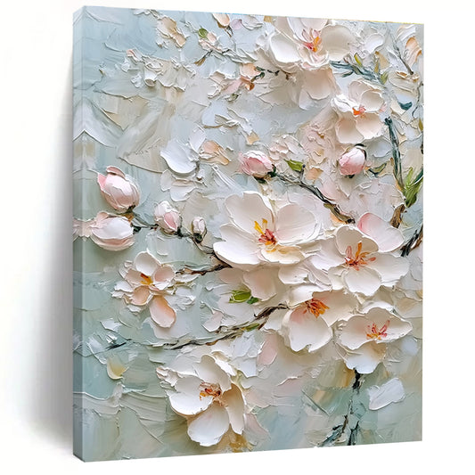 Textured White Flowers on Light Blue Art for Coastal Home Living Area & Spa - Like Bathroom STSC1364