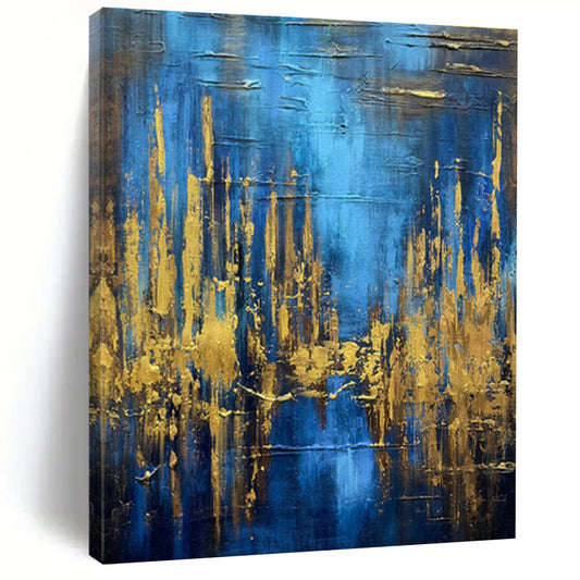 Blue and Gold Vertical Lines Art for Contemporary Office & Chic Boutique DLZ0743