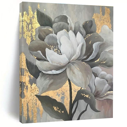 Gray - Gold Floral Art for Luxury Hotel Lobby & Elegant Dining Room DLZ2320