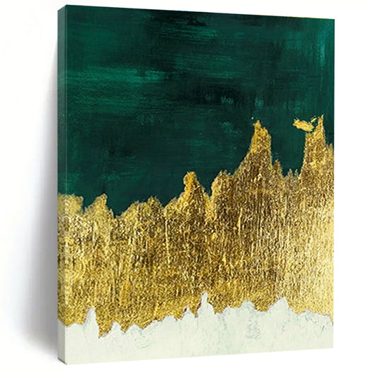 Dark Green & Gold Foil Abstract Art for Luxury Hotel Lobby & Art Deco Home DLZ1342