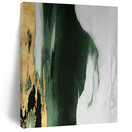 Gold - Accent Dark Green Ink Abstract Art for Luxury Hotel Room & High - End Sushi Bar DLZ1241