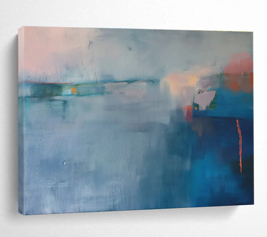 Light - Blue Abstract Landscape Art for Coastal - Themed Guest Room DLZ2861