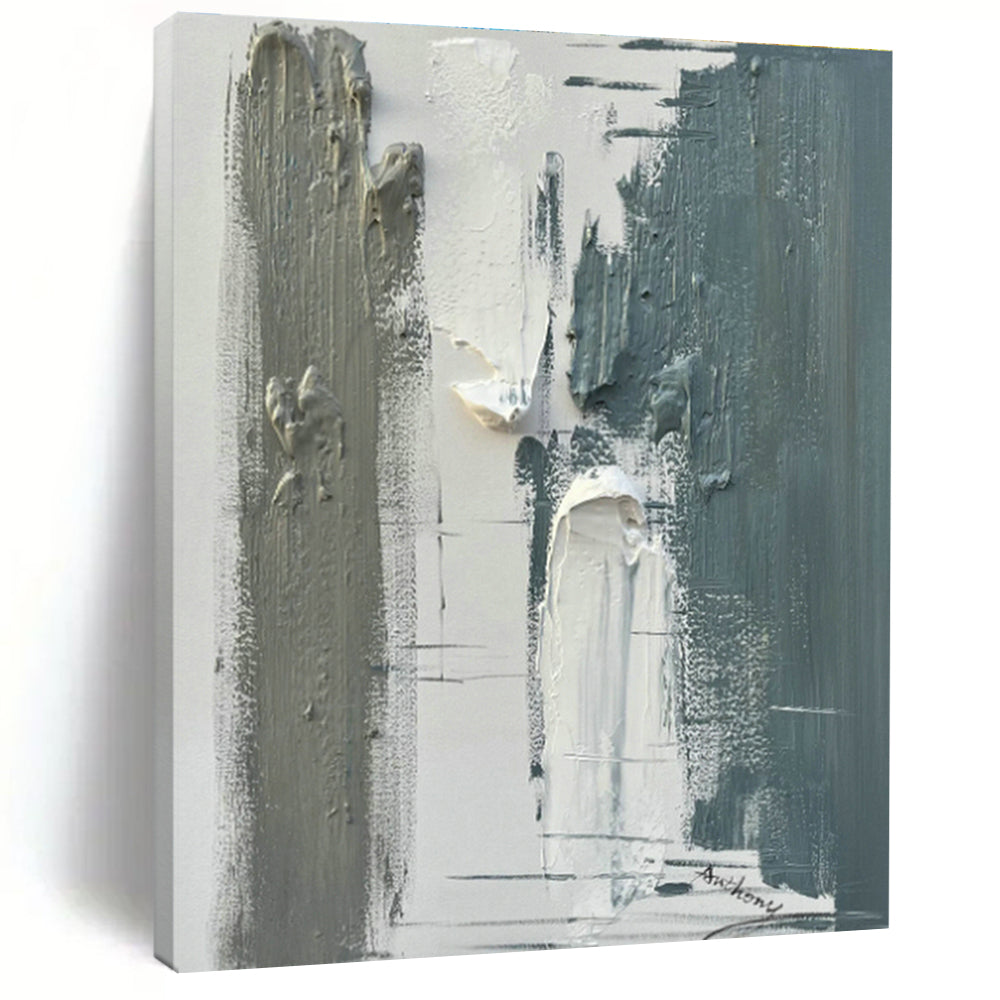 Gray - White Textured Abstract Art for Modern Library & Industrial Studio DLZ0804