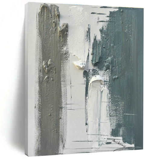 Gray - White Textured Abstract Art for Modern Library & Industrial Studio DLZ0804