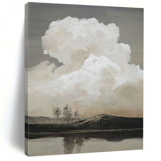 Cloud - Filled Lake View Art for Waterfront Home Library & Nature - Inspired Lounge DLZ2139