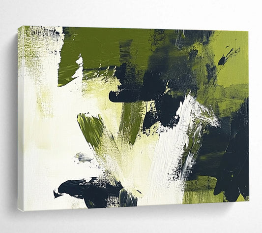 Green - Black Abstract Brushstrokes Art for Eco - Friendly Café & Modern Garden - Themed Office SC248