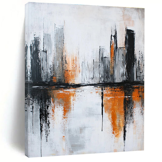 Grey and Orange Cityscape Abstract for Urban Penthouse Living Room & High - End Hotel Lobby STSC406