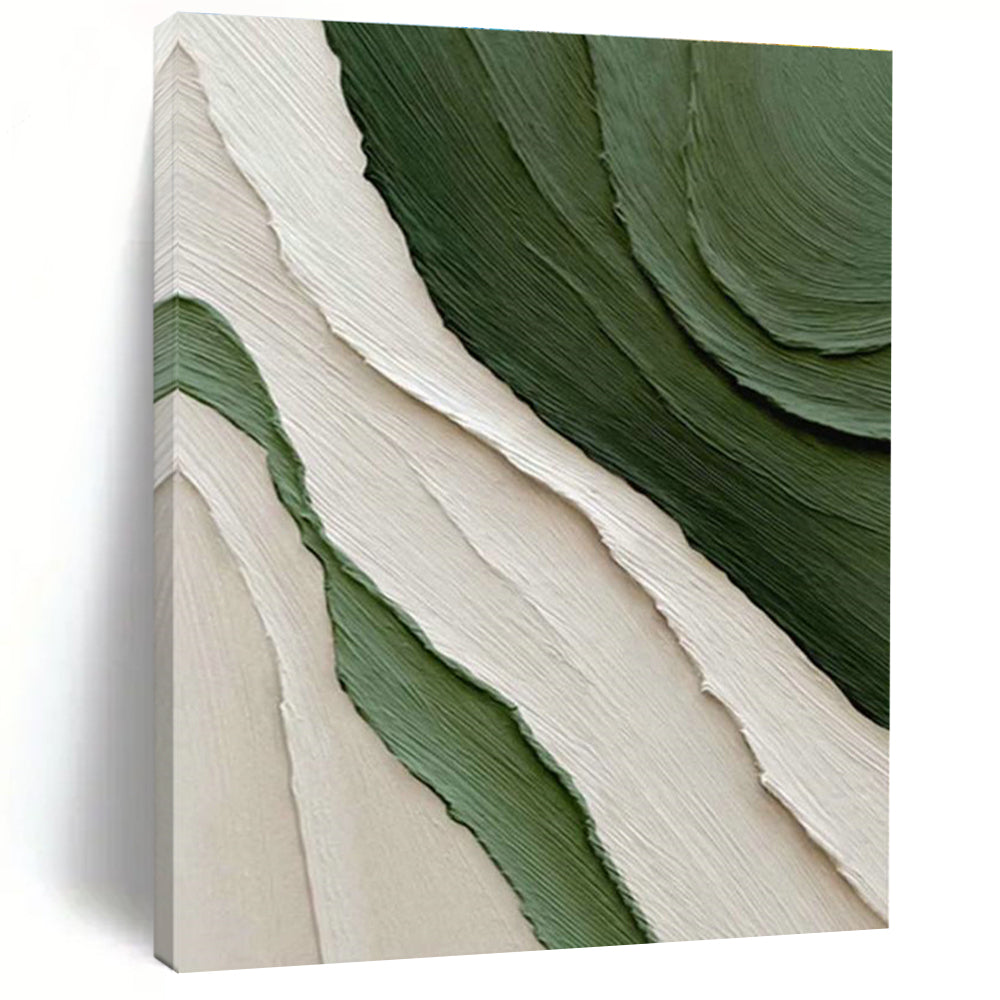 Green and White Textured Waves Art for Modern Beach House & Eco - Friendly Caf茅 DLZ2181