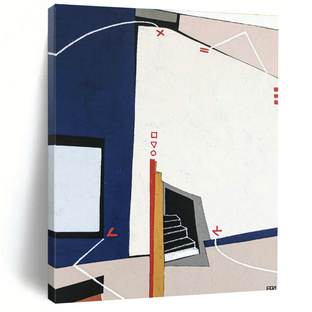 Blue - White - Red Geometric Abstract Art for Architectural Firm & Home Library DLZ1113