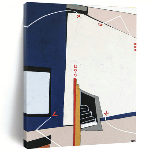 Blue - White - Red Geometric Abstract Art for Architectural Firm & Home Library DLZ1113
