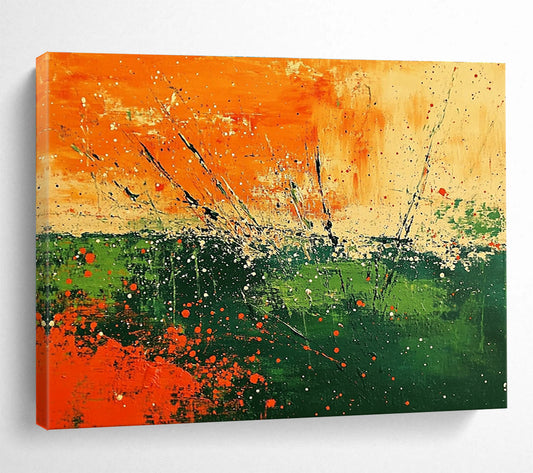 Orange Splash Field Art for Bohemian Garden Party Area & Vibrant Art Studio SC090