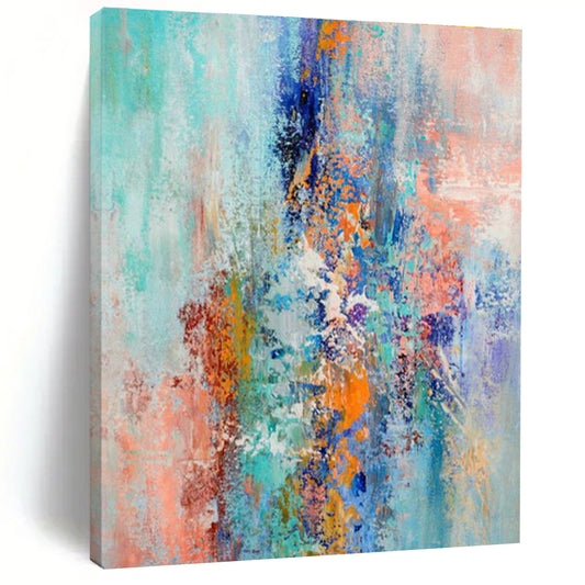Blue - Orange Abstract Art for Modern Beach House Bedroom Walls DLZ0012