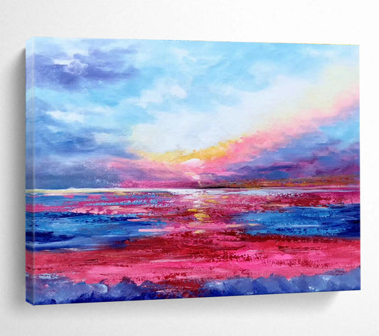 Pink - Purple Seaside Oil Painting for Relaxing Beach House Bedrooms DLZ2671
