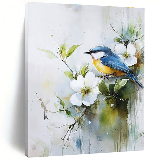 Blue Bird on Flowering Branch for Botanical - Themed Café & Nature Lover’s Bedroom STSC901