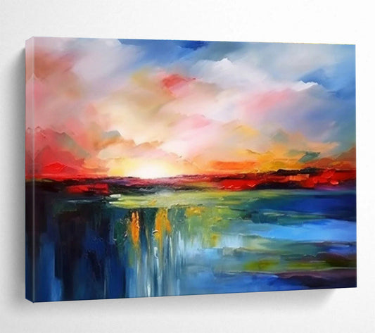 Colorful Sunset Waterfall Abstract Art for Lively Living Room DLZ2723