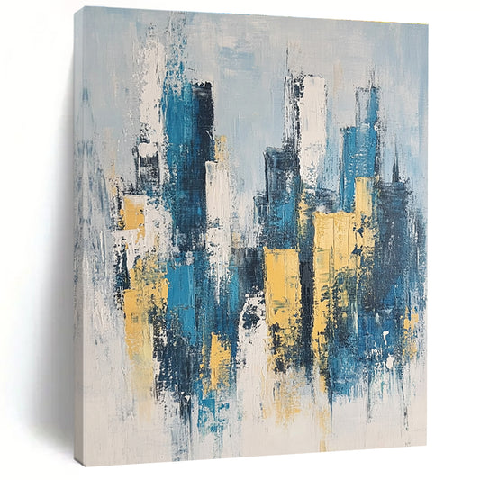 Blue and Gold Cityscape Art for Luxury Home Living Area & Art - Themed Corporate Lounge STSC1358