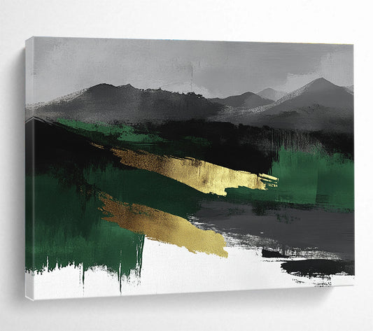 Gold - Accented Mountain Abstract Art for Luxury Mountain Lodge & Zen - Inspired Office SC050