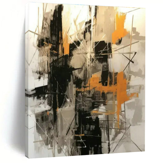 Black - White - Orange Abstract Art for Industrial - Chic Café & Edgy Home Studio DLZ1703