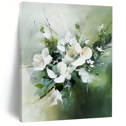 White Flowers in Green for Feminine - Inspired Bedroom & Charming Floral Café STSC365