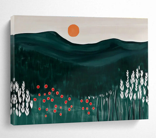 Mountain & Wildflower Field Abstract Art for Nature - Lover Bedroom Corners DLZ2608