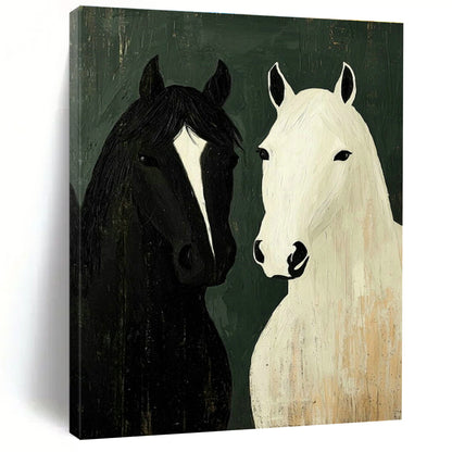 Black and White Horses Art for Rustic Farmhouse Living Room & Equestrian Club Lounge DLZ1010