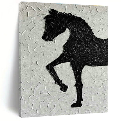 Black Horse Silhouette Textured Art for Equestrian Center & Rustic Home Office DLZ1981