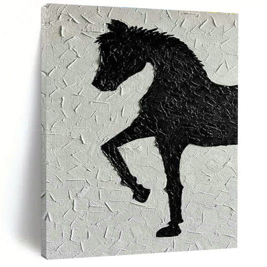 Black Horse Silhouette Textured Art for Equestrian Center & Rustic Home Office DLZ1981