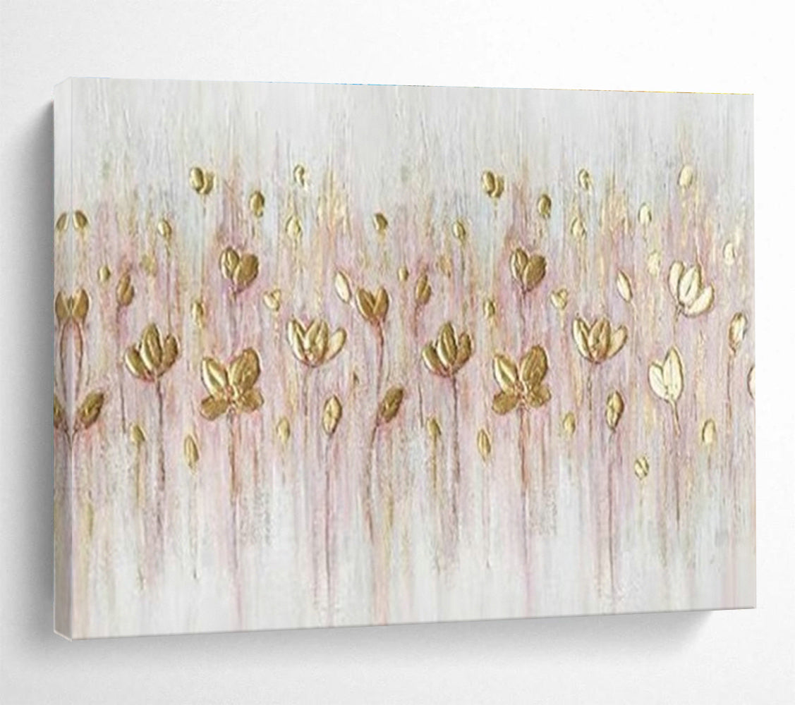Gold - Pink Floral Art for Elegant Bridal Suite Decor DLZ3259