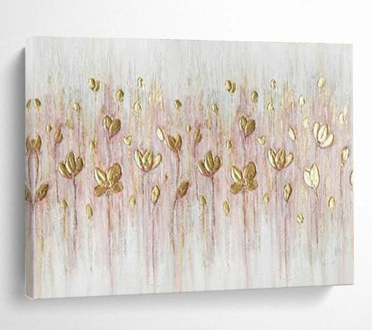 Gold - Pink Floral Art for Elegant Bridal Suite Decor DLZ3259