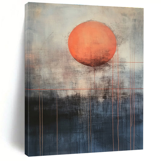 Orange Sun with Red Lines for Abstract Art Gallery & Contemporary Living Room STSC1138