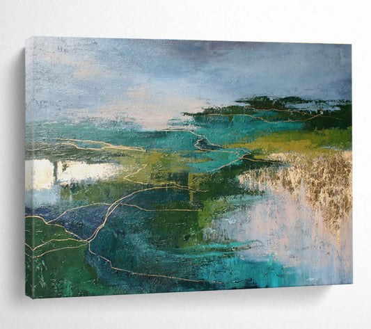 Gold - lined Landscape Abstract Art for Luxury Hotel Lobbies DLZ2513