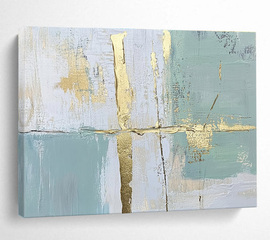 Light Blue & Gold Abstract Art for Coastal Home Office & Serene Yoga Studio SC326