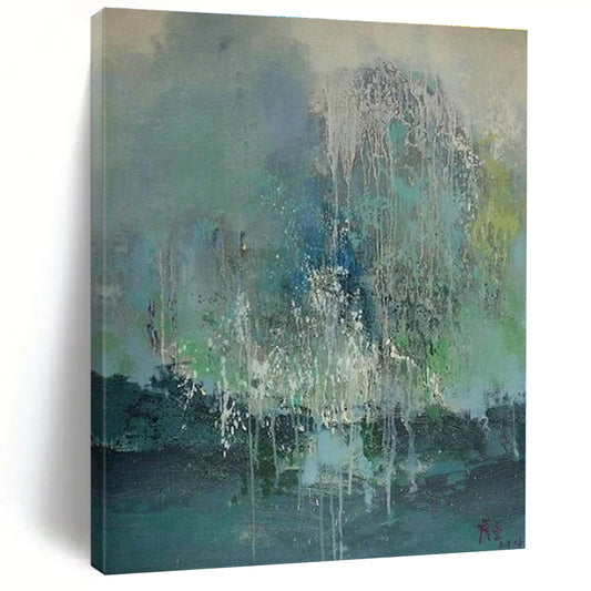 Dripping Blue - Green Abstract Art for Art Studio Gallery & Bohemian Living Room DLZ1483