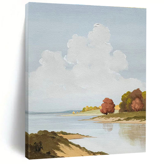 Riverbank Cloudscape Art for Lakeside Home Study & Serene Spa DLZ2136